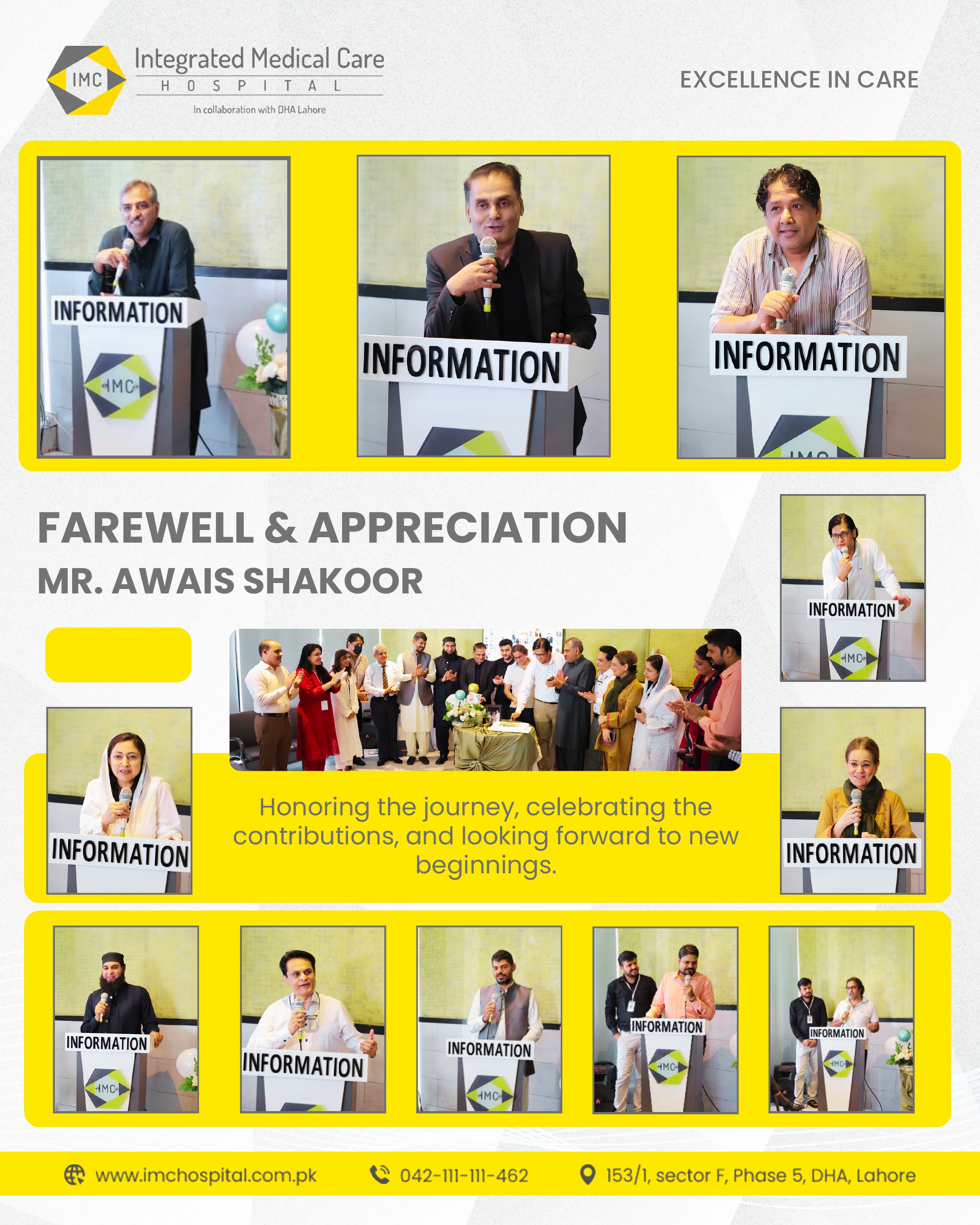 In appreciation of Mr. Awais Shakoor for his dedication, professionalism, and valuable service to IMC Hospital.